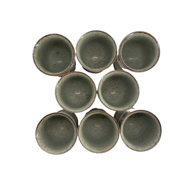 Vintage OTAGIRI Style Stonewear Goblet Set of 8 Berries Leaves 1970s Speckle - Picture 7 of 12